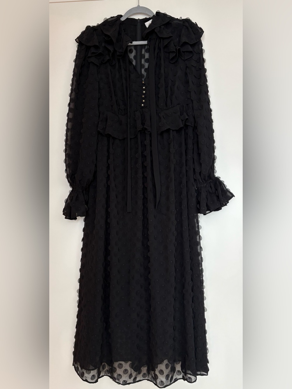 Zimmerman black Ruffled Long-Sleeve Midi Dress -